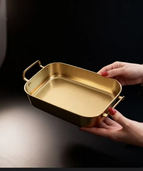 تابه سرو دسته دار مستطیل طلایی در سه سایز