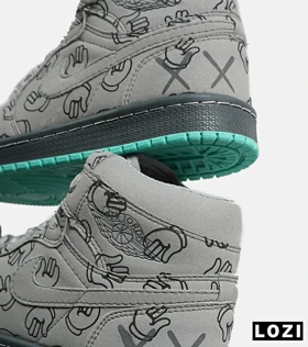 کفش کتانی ساق‌دار طوسی Nike Kaws AirJordan 1
