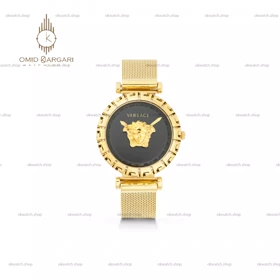 ساعت مچی ورساچه بند حصیری طلایی صفحه مشکی Versace