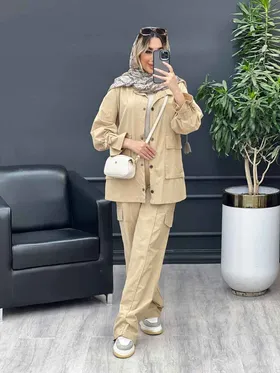 مانتو شلوار آستین بند دو جیب پاکتی