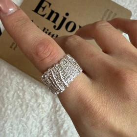 انگشتر پهن بافت دار براق در دو رنگ