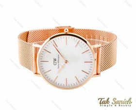 ساعت دنیل ولینگتون مردانه رزگلد بند حصیری صفحه سفید Daniel-3181-G