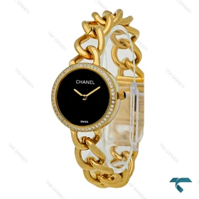ساعت شنل زنانه بند کارتیری طلایی صفحه مشکی دورنگین Chanel-7959-L