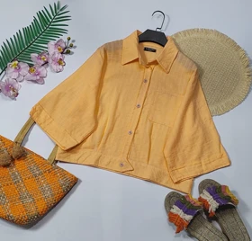 شومیز باکسی تک جیب مدل بهارا کد 50266 (نارنجی)