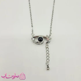 گردنبند تلسکوپی دوستت دارم به صد زبان مدل چشم و Love نقره ای آویزدار کد 1088