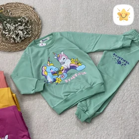 بلوز شلوار دخترانه DENIZ پنبه تک شاخ گلدوزی 6 تا 8 سال