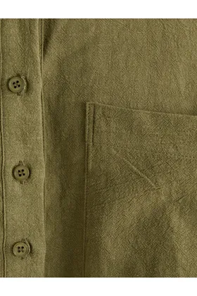 پیراهن Crop Oversize کتانی ویسکوز ترکیبی آستین کوتاه دکمه دار با جیب 4SAK60415PW