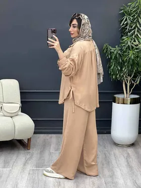 ست مانتو و شلوار دو جیب پایین بند