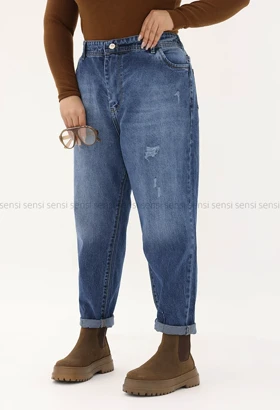 شلوار جین مام سایز بزرگ پشت کش کد1005169