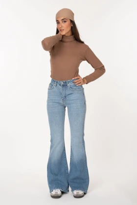 شلوار جین بوتکات دمپا جین آبی روشن دخترانه