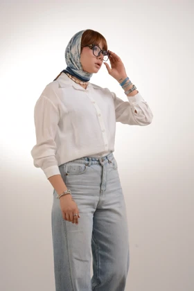 شومیز پری پشت دکمه نرجس (سفید)