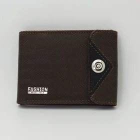 کیف پول و جاکارتی دور دوخت چرم مصنوعی (فوم) دکمه‌دار طرح فشن Fashion کد 18205س (قهوه‌ای سوخته)
