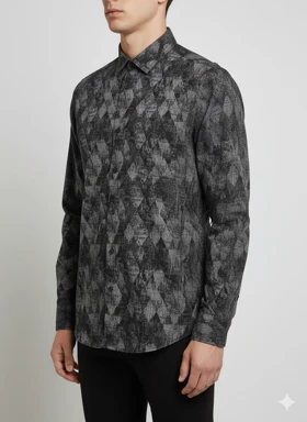 پیراهن مردانه آستین بلند کنفی طرحدار مشکی کد 2000