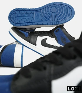 کفش کتانی مردانه و زنانه ساق‌دار مشکی آبی سفید NIKE jordan 1