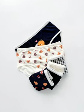 شورت اسلیپ نخ پنبه عروسکی طرح چهارخانه و خرس سون Seven