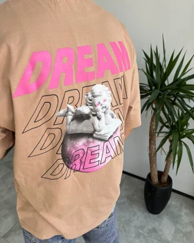 تیشرت یقه گرد DREAM رنگ کرم