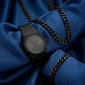 ست مردانه ساعت و دستبند و گردنبند solid black-مشکی