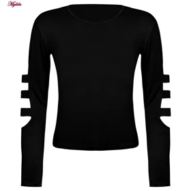 ست تیشرت آستین بلند و شلوارک ورزشی زنانه مدل ریلی رنگ مشکی کد 5226-696p