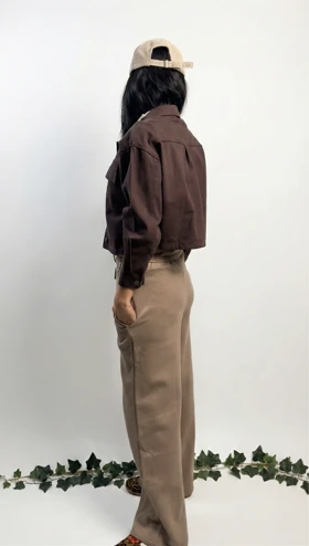 کت کراپ اچ اند ام قهوه‌ای