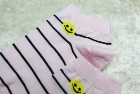 جوراب مچی راه راه استیکر صورتی کد 266