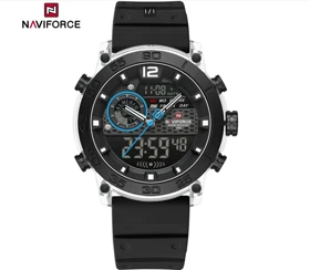 ساعت مچی اورجینال نیوی فورس NF6104 سه زمانه مشکی قاب سیلور مدل m-10378