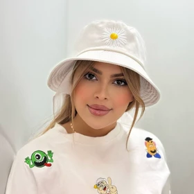 کلاه باکت کتان گلدوزی بابونه