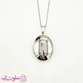 گردنبند لاکت عکس زنانه استیل نقره ای بیضی شکل