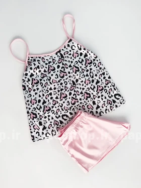 ست لباس خواب تاپ و شورتک ساتن طرح قلب