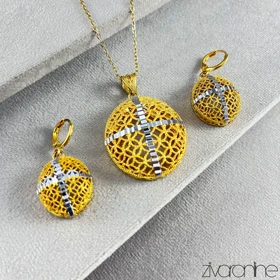 نیم ست طلایی نقره ای طرح طلا 10161