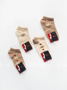 جوراب مچی نخ پنبه طرح خرس و قلب