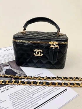 کیف زنانه باکسی دوختی آینه دار شنل CHANEL کد 1670 (مشکی)