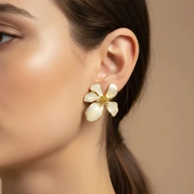 گوشواره زنانه مدل فلورینا طرح گل میناکاری ظریف با فریم طلایی