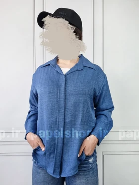 شومیز مانتویی جلو دکمه راه راه لمه
