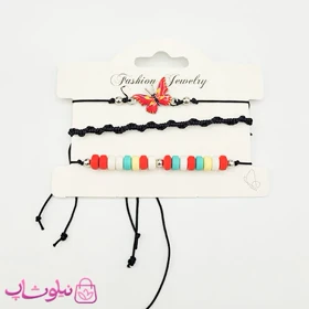 دستبند یا پابند دخترانه رنگی طرح پروانه پک سه عددی