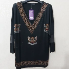 بلوز زنانه پلنگی ترک سنگ کریستال