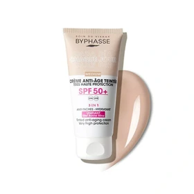 ضد آفتاب ضد پیری رنگی بایفاس SPF 50 مدل Medium مناسب انواع پوست حجم 50 میلی‌لیتر