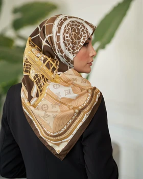 روسری ابریشم ژاکارد قواره 120 30206 (قهوه ای)