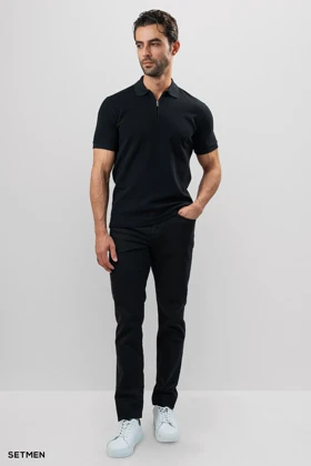 تیشرت یقه نیم زیپ سوزنی ساده