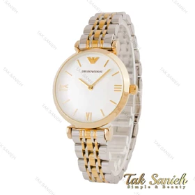ساعت امپوریو آرمانی زنانه دورنگ طلایی صفحه سفید Armani-4798-L