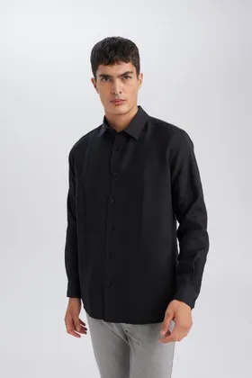 پیراهن آستین بلند ساده و ساده با یقه توری مدل دار مشکی رنگ D3376ax24au D3376AX24AU