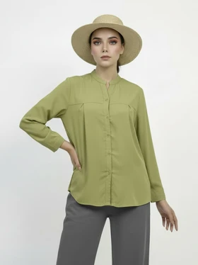 شومیز پاستیلی پیلی دار آستین بلند