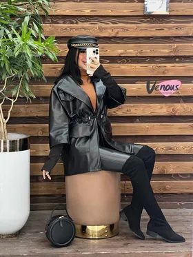 پالتو چرم آستین کش بافت