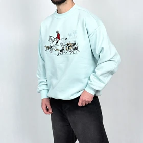 دورس مردانه آبی پنبه سه نخ طرح اسب و سوارکاری