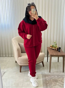 ست زنانه و دخترانه اسپرت بیرونی پاییزه گت دار 498