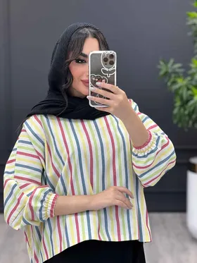 مانتو پیراهنی دو تکه راه راه رنگی