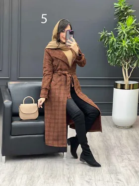 پالتو چهارخونه بلند آستین سگک