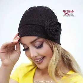 توربان مجلسی مشکی بغل گل‌دار دخترانه و زنانه شاین
