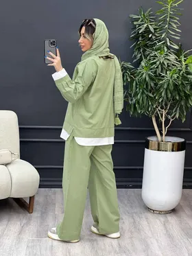 مانتو شلوار جلو بسته یقه دار