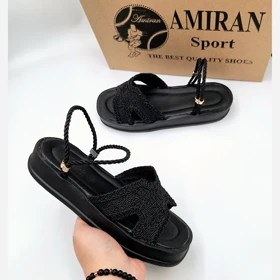 صندل زنانه و دخترانه مشکی گیپور مدل جدید لژدار ارسال رایگان