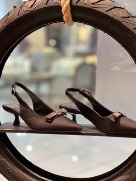 کفش مجلسی ساتن خطی یراق پاپیون نگینی